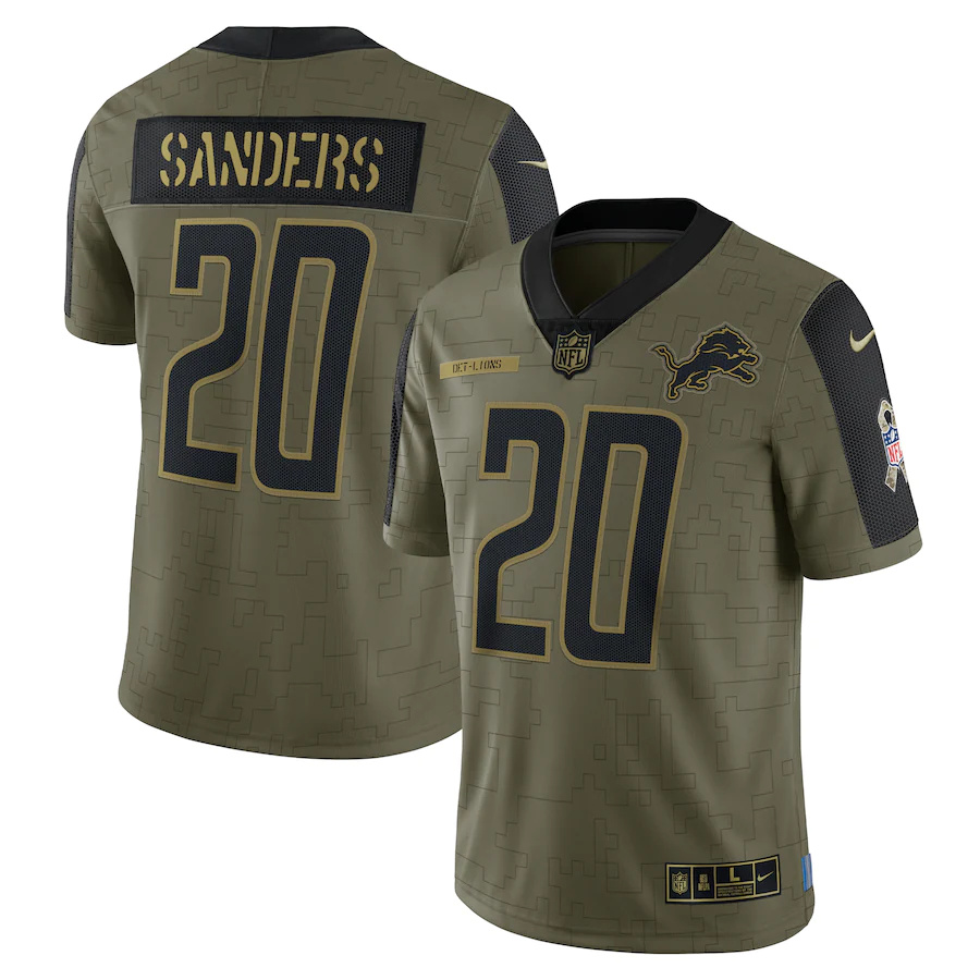Detroit Lions #20 Barry Sanders Olive 2021 Salute To Service Limited Player Jersey