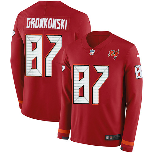 Buccaneers #87 Rob Gronkowski Red Team Color Men's Stitched Limited Therma Long Sleeve Jersey