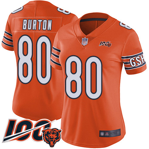 Chicago Bears #80 Trey Burton Orange Women's Stitched Limited Rush 100th Season Jersey Womens
