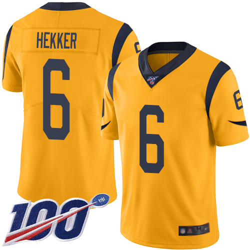 Los Angeles Rams #6 Johnny Hekker Gold Men's Stitched Limited Rush 100th Season Jersey Men's