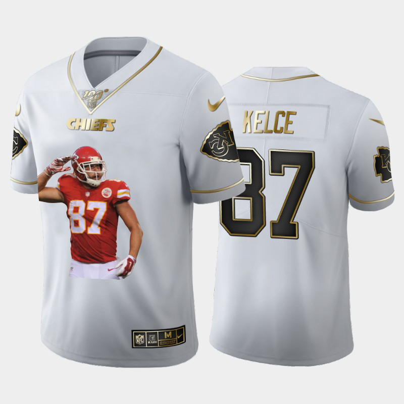 Kansas City Chiefs #87 Travis Kelce Team Hero 8 Vapor Limited 100 Jersey White Golden