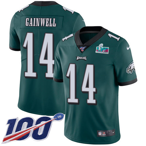 Eagles #14 Kenneth Gainwell Green Team Color Super Bowl LVII Patch Youth Stitched 100th Season Vapor Untouchable Limited Jersey