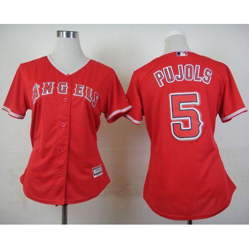 Los Angeles Angels #5 Albert Pujols Red Alternate Women's Stitched Jersey Womens