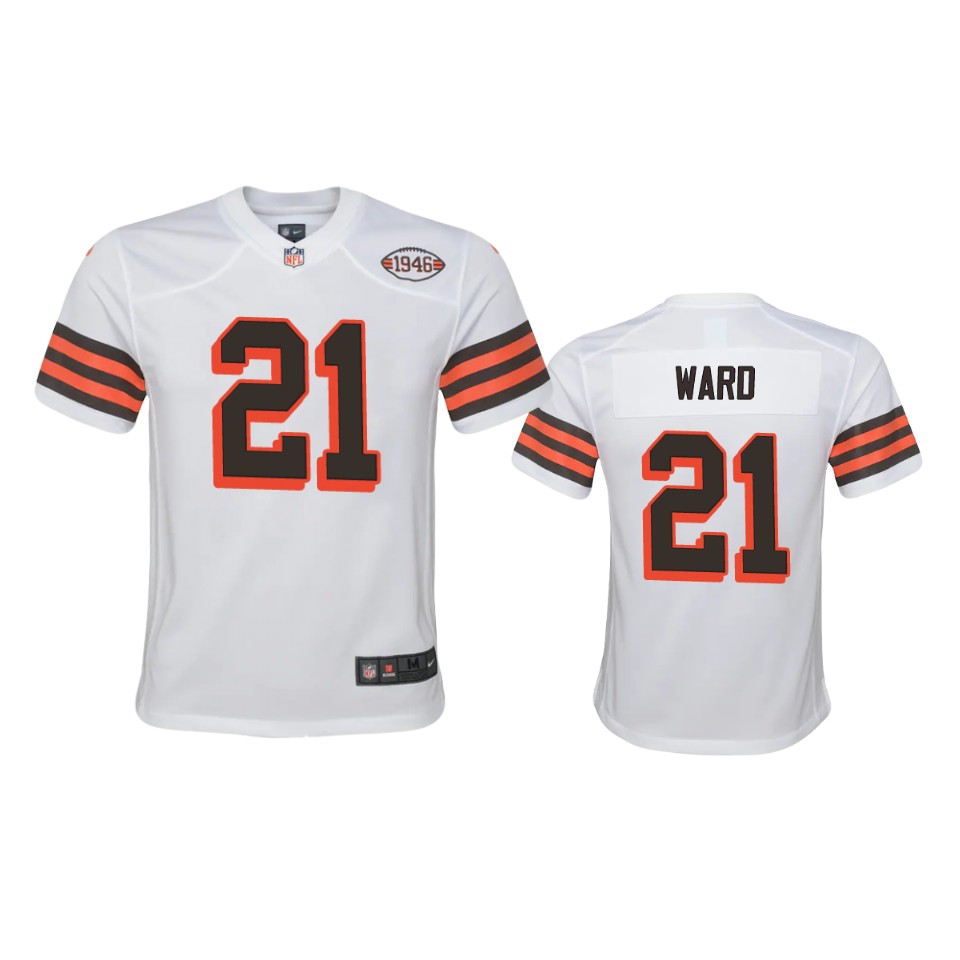Youth Browns #21 Denzel Ward 1946 Collection Alternate Game Limited Jersey - White