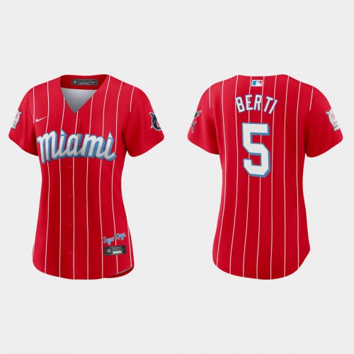 Miami Miami Marlins #5 Jon Berti Women's 2021 City Connect Authentic Jersey Red Womens