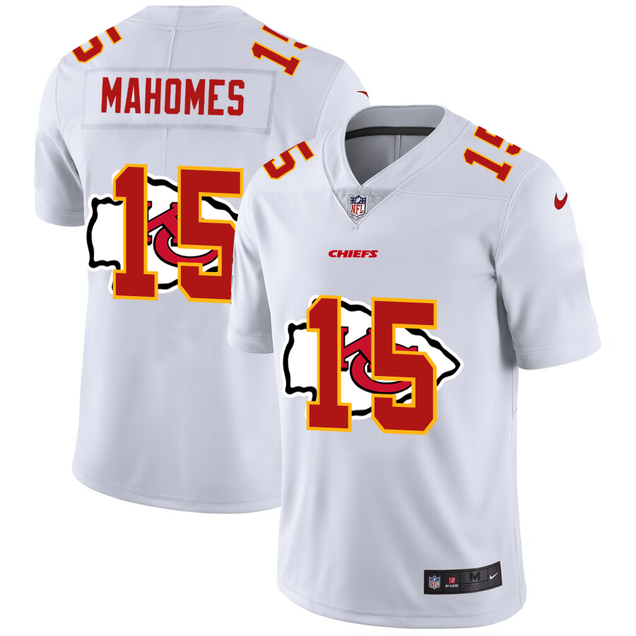 Kansas City Chiefs #15 Patrick Mahomes White Men's Team Logo Dual Overlap Limited Jersey