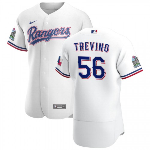 Texas Texas Rangers #56 Jose Trevino Men's White Home 2020 Authentic Patch Player Jersey Men's