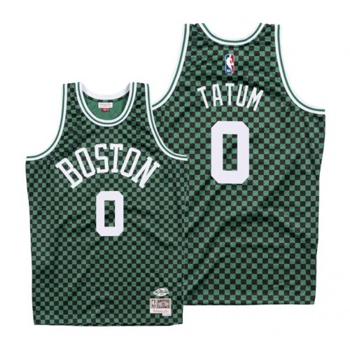 Mitchell & Ness Boston Celtics #0 Jayson Tatum Green Checkerboard HWC Throwback Jersey Mens
