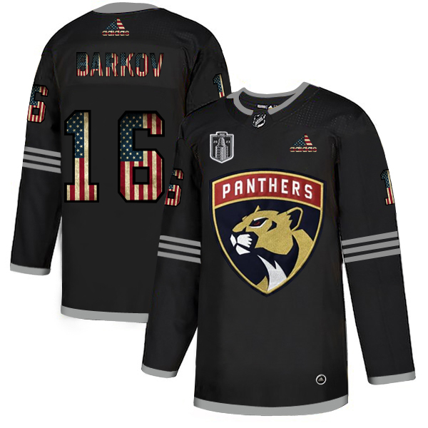 Florida Panthers #16 Aleksander Barkov Adidas Men's Black 2023 Stanley Cup Final Patch USA Flag Limited Jersey