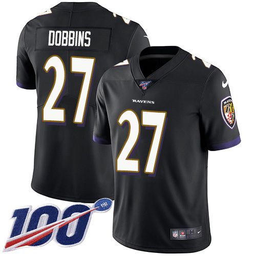 Baltimore Ravens #27 J.K. Dobbins Black Alternate Men's Stitched 100th Season Vapor Untouchable Limited Jersey Men's