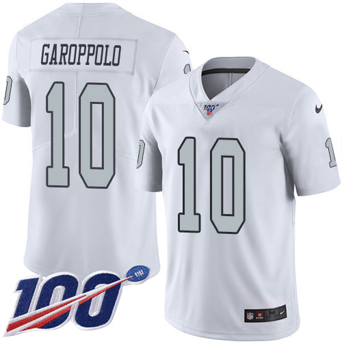Raiders #10 Jimmy Garoppolo White Youth Stitched Limited Rush 100th Season Jersey