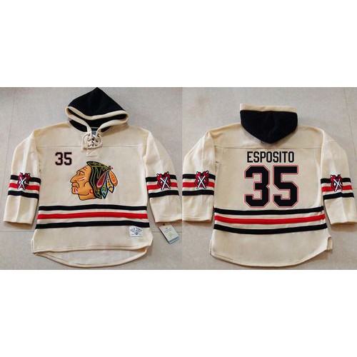 Chicago Blackhawks #35 Tony Esposito Cream Heavyweight Pullover Hoodie Stitched Jersey Men's