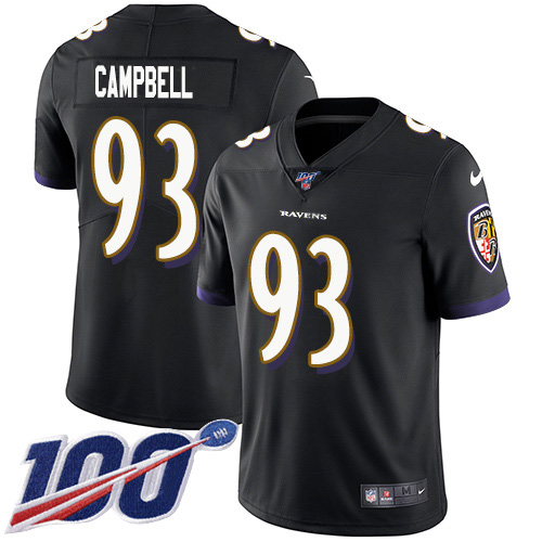 Baltimore Ravens #93 Calais Campbell Black Alternate Men's Stitched 100th Season Vapor Untouchable Limited Jersey Men's