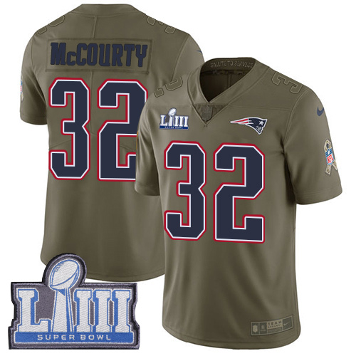 Patriots #32 Devin McCourty Olive Super Bowl LIII Bound Men's Stitched Limited 2017 Salute To Service Jersey