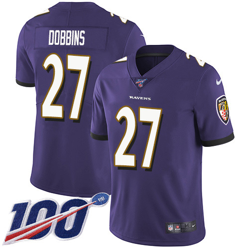 Baltimore Ravens #27 J.K. Dobbins Purple Team Color Men's Stitched 100th Season Vapor Untouchable Limited Jersey Men's