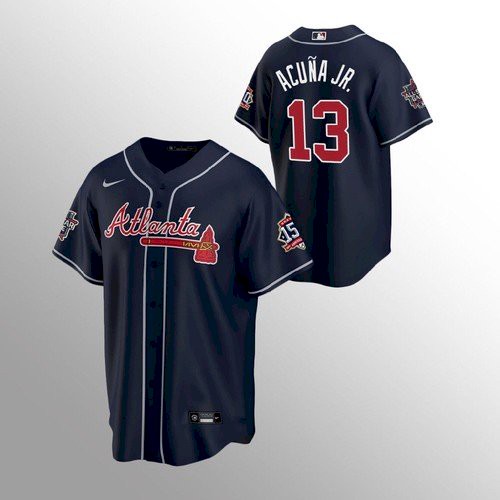 Atlanta Atlanta Braves #13 Ronald Acuna Jr. Men's 150th Anniversary 2021 World Series Game Jersey - Navy Men's