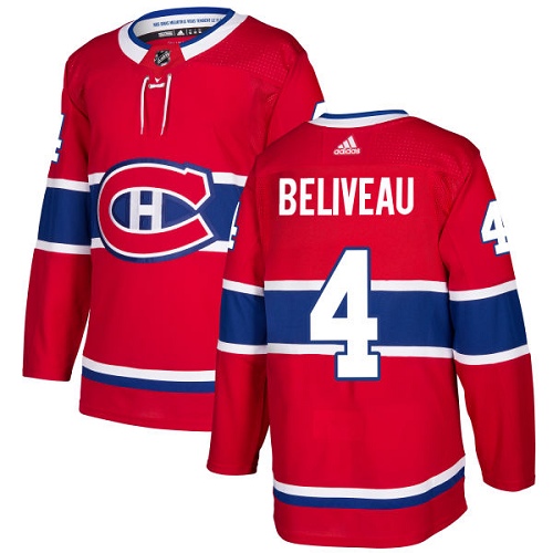 Adidas Montreal Canadiens #4 Jean Beliveau Red Home Authentic Stitched Youth Jersey Youth