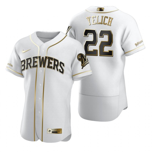 Milwaukee Milwaukee Brewers #22 Christian Yelich White Men's Authentic Golden Edition Jersey Men's