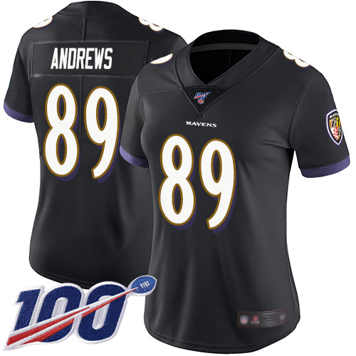 Baltimore Ravens #89 Mark Andrews Black Alternate Women's Stitched 100th Season Vapor Limited Jersey Womens