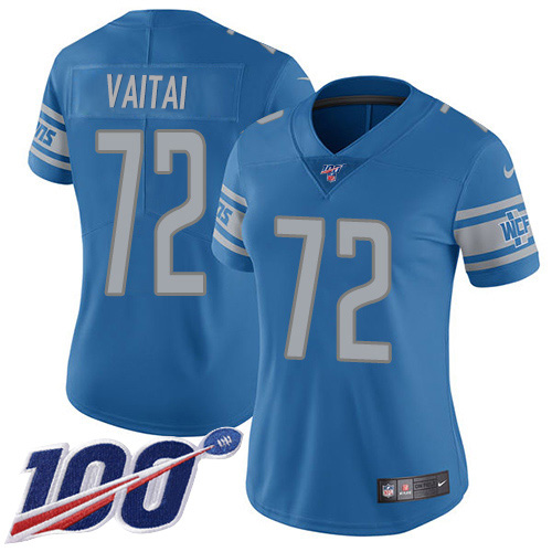 Detroit Lions #72 Halapoulivaati Vaitai Blue Team Color Women's Stitched 100th Season Vapor Untouchable Limited Jersey Womens