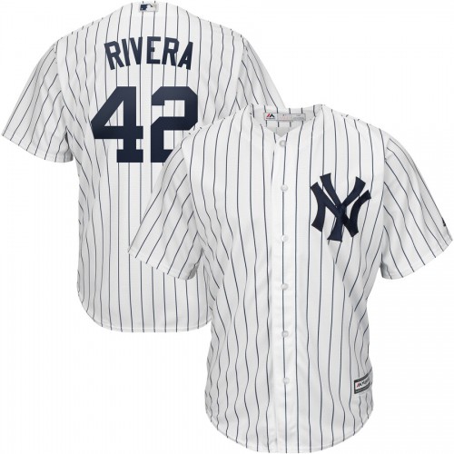New York New York Yankees #42 Mariano Rivera Majestic Home 2019 Hall of Fame Cool Base Player Jersey White Navy Men's