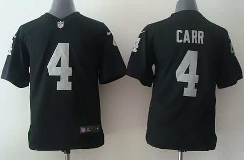 Raiders #4 Derek Carr Black Team Color Youth Stitched Elite Jersey
