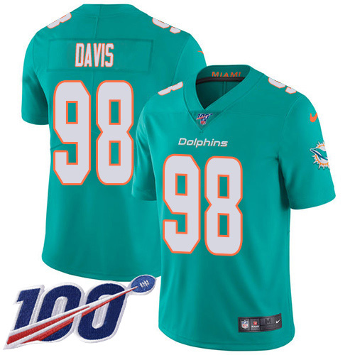 Miami Dolphins #98 Raekwon Davis Aqua Green Team Color Men's Stitched 100th Season Vapor Untouchable Limited Jersey Men's