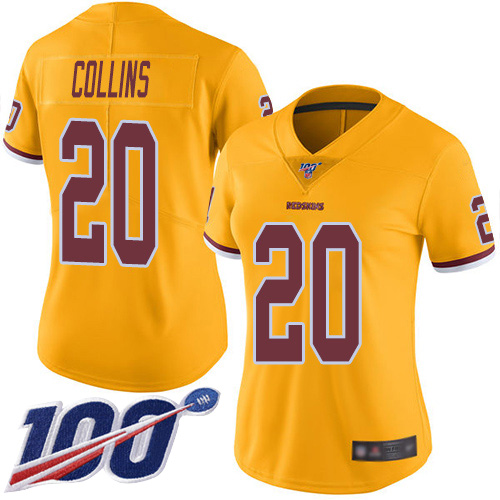 Washington Commanders #20 Landon Collins Gold Women's Stitched Limited Rush 100th Season Jersey Womens