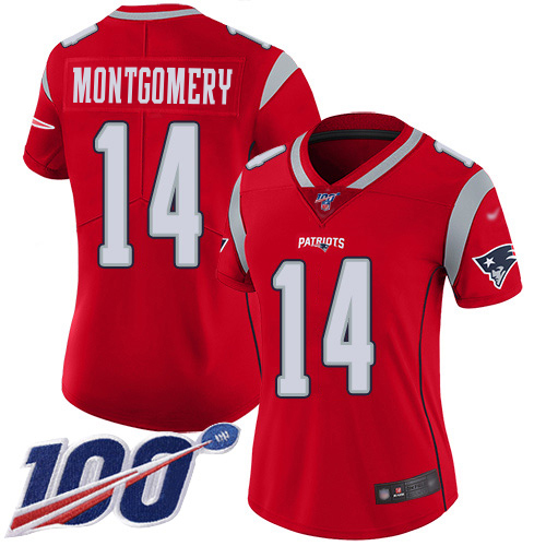 Patriots #14 Ty Montgomery Red Women's Stitched Limited Inverted Legend 100th Season Jersey