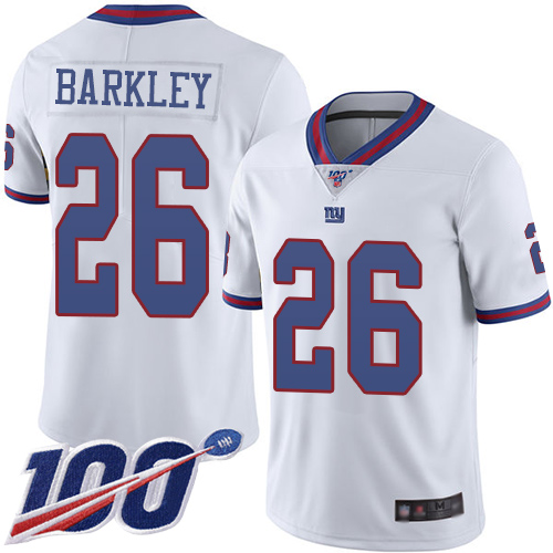 Giants #26 Saquon Barkley White Men's Stitched Limited Rush 100th Season Jersey