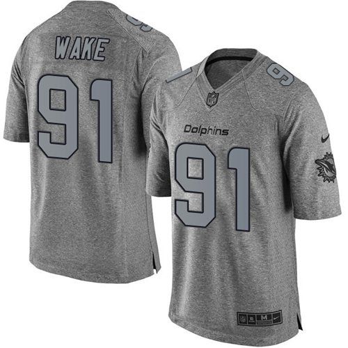 Miami Dolphins #91 Cameron Wake Gray Men's Stitched Limited Gridiron Gray Jersey Men's