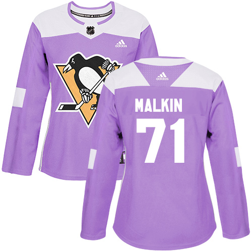 Adidas Pittsburgh Penguins #71 Evgeni Malkin Purple Authentic Fights Cancer Women's Stitched Jersey Womens