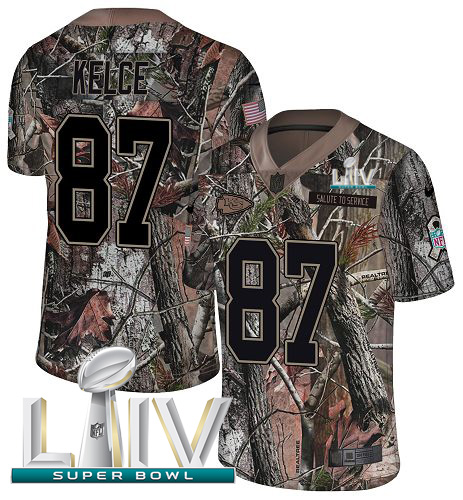 Chiefs #87 Travis Kelce Camo Super Bowl LIV 2020 Youth Stitched Limited Rush Realtree Jersey
