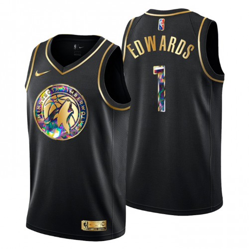 Minnesota Minnesota Timberwolves #1 Anthony Edwards Mens Golden Edition Diamond Logo 2021/22 Swingman Jersey - Black Mens