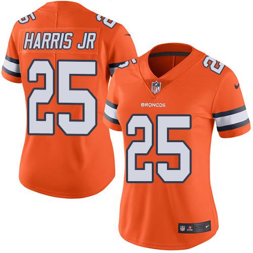 Denver Broncos #25 Chris Harris Jr Orange Women's Stitched Limited Rush Jersey Womens