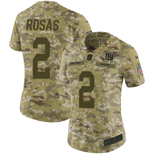 New York Giants #2 Aldrick Rosas Camo Women's Stitched Limited 2018 Salute to Service Jersey Womens