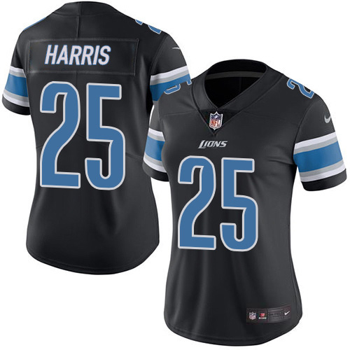 Detroit Lions #25 Will Harris Black Women's Stitched Limited Rush Jersey Womens