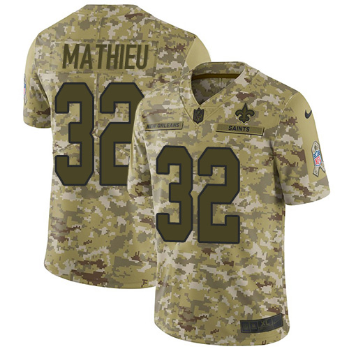 Saints #32 Tyrann Mathieu Camo Youth Stitched Limited 2018 Salute To Service Jersey