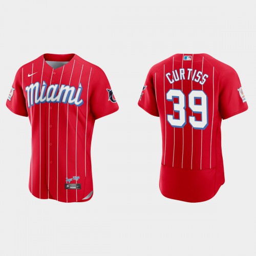 Miami Miami Marlins #39 John Curtiss Men's 2021 City Connect Authentic Jersey Red Men's