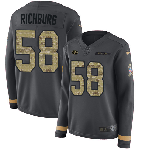 San Francisco 49ers #58 Weston Richburg Anthracite Salute to Service Women's Stitched Limited Therma Long Sleeve Jersey Womens