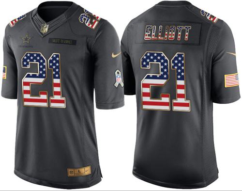 Cowboys #21 Ezekiel Elliott Black Men's Stitched Limited USA Flag Salute To Service Jersey
