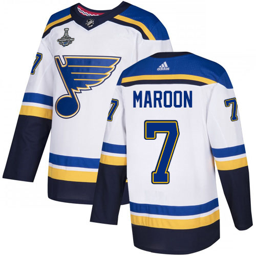 Adidas St. Louis Blues #7 Patrick Maroon White Road Authentic 2019 Stanley Cup Champions Stitched Jersey Men's