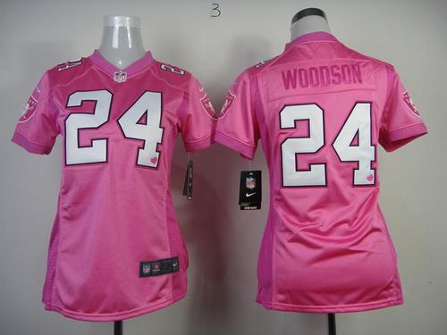 Raiders #24 Charles Woodson Pink New Women's Be Luv'd Stitched Elite Jersey