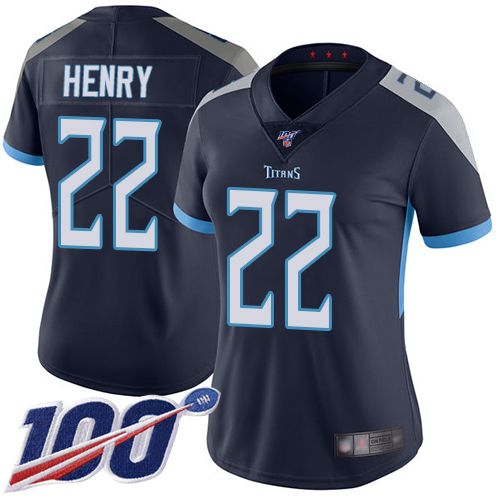 Titans #22 Derrick Henry Navy Blue Team Color Women's Stitched 100th Season Vapor Limited Jersey
