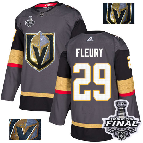 Adidas Golden Vegas Golden Knights #29 Marc-Andre Fleury Grey Home Authentic Fashion Gold 2018 Stanley Cup Final Stitched Jersey Men's