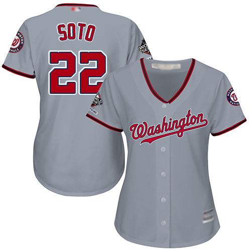 Washington Nationals #22 Juan Soto Grey Road 2019 World Series Champions Women's Stitched Jersey Womens