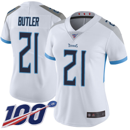 Tennessee Titans #21 Malcolm Butler White Women's Stitched 100th Season Vapor Limited Jersey Womens