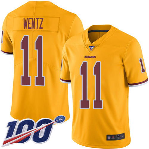 Washington Commanders #11 Carson Wentz Gold Men's Stitched Limited Rush 100th Season Jersey Men's