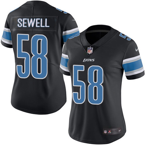Detroit Detroit Lions #58 Penei Sewell Black Women's Stitched Limited Rush Jersey Womens