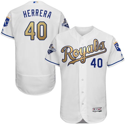 Kansas City Royals #40 Kelvin Herrera White 2015 World Series Champions Gold Program FlexBase Authentic Stitched Jersey Men's